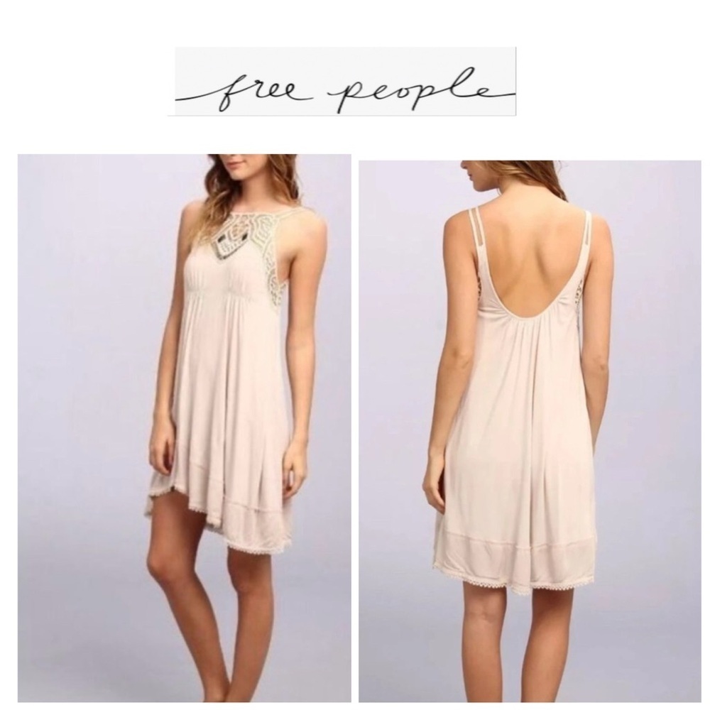 Free People Cream Star Lace  Dress with Bead Details S